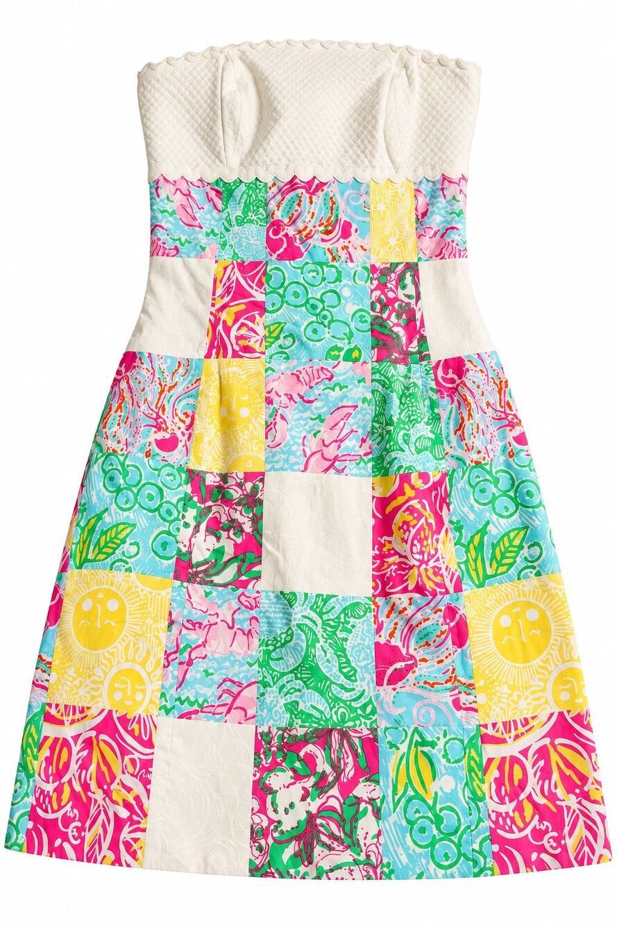 Lilly Pulitzer Franco Strapless Colorful Patchwork Floral Sundress Size 6